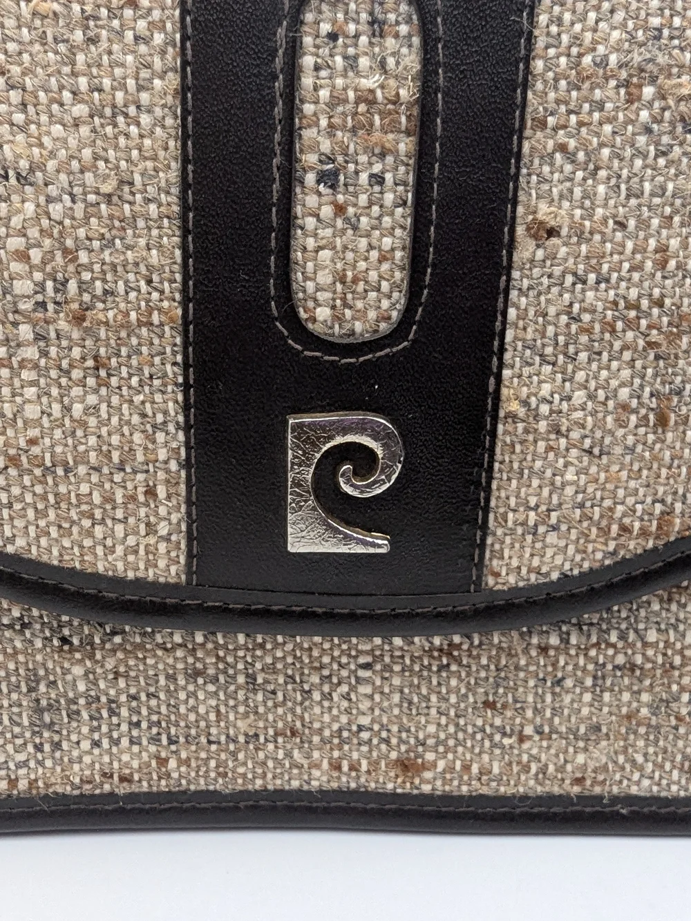 Pierre Cardin 1970s Beige Woven/Jute  Clutch with Black Trim